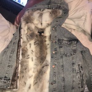 Forever 21 removable fur lined denim jacket